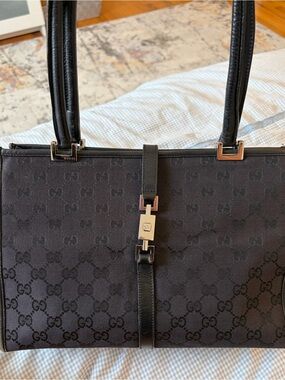 Gucci Black GG Monogram Jackie Tote Authentic Preloved